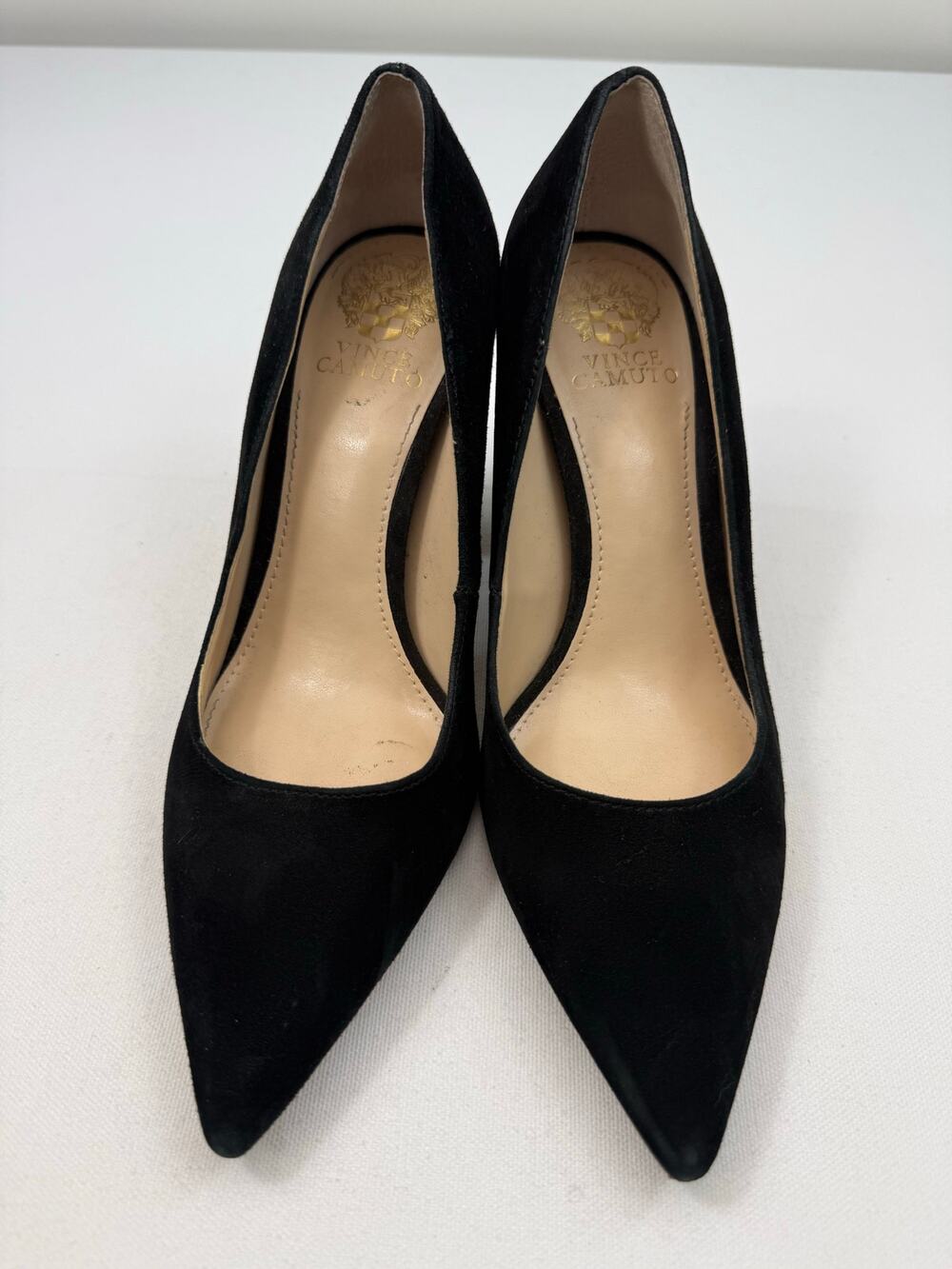 Vince Camuto Black Suede 3.75” Block Heel Pumps Size 9 Capsule Minimalist
